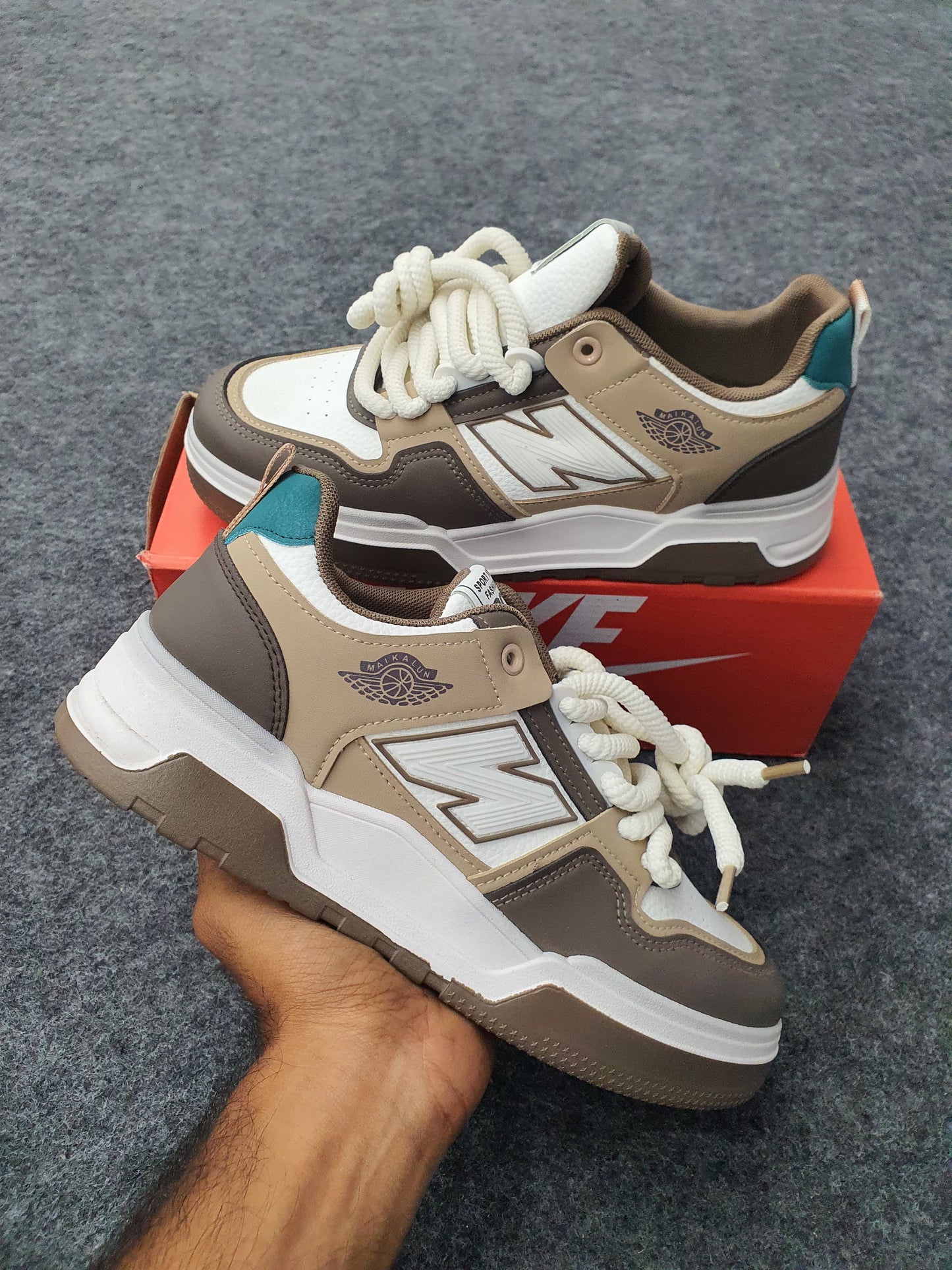 Beige | Brown-White Retro Sneakers