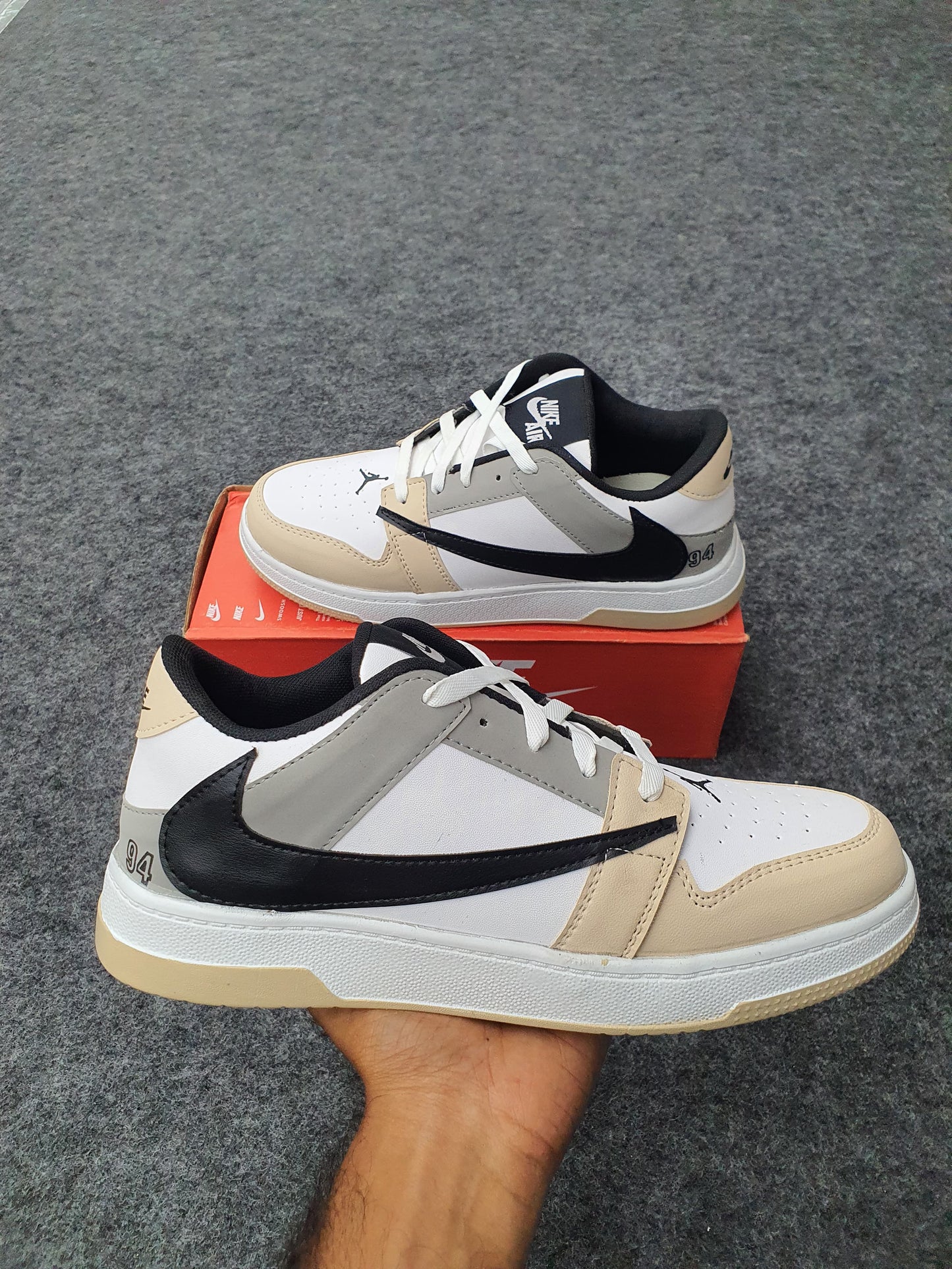 White Gray Beige and Black | Low-Top Air Jordan
