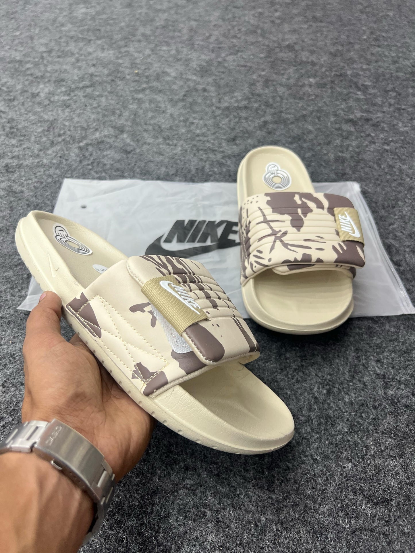 Beige and Brown | Strap Slides