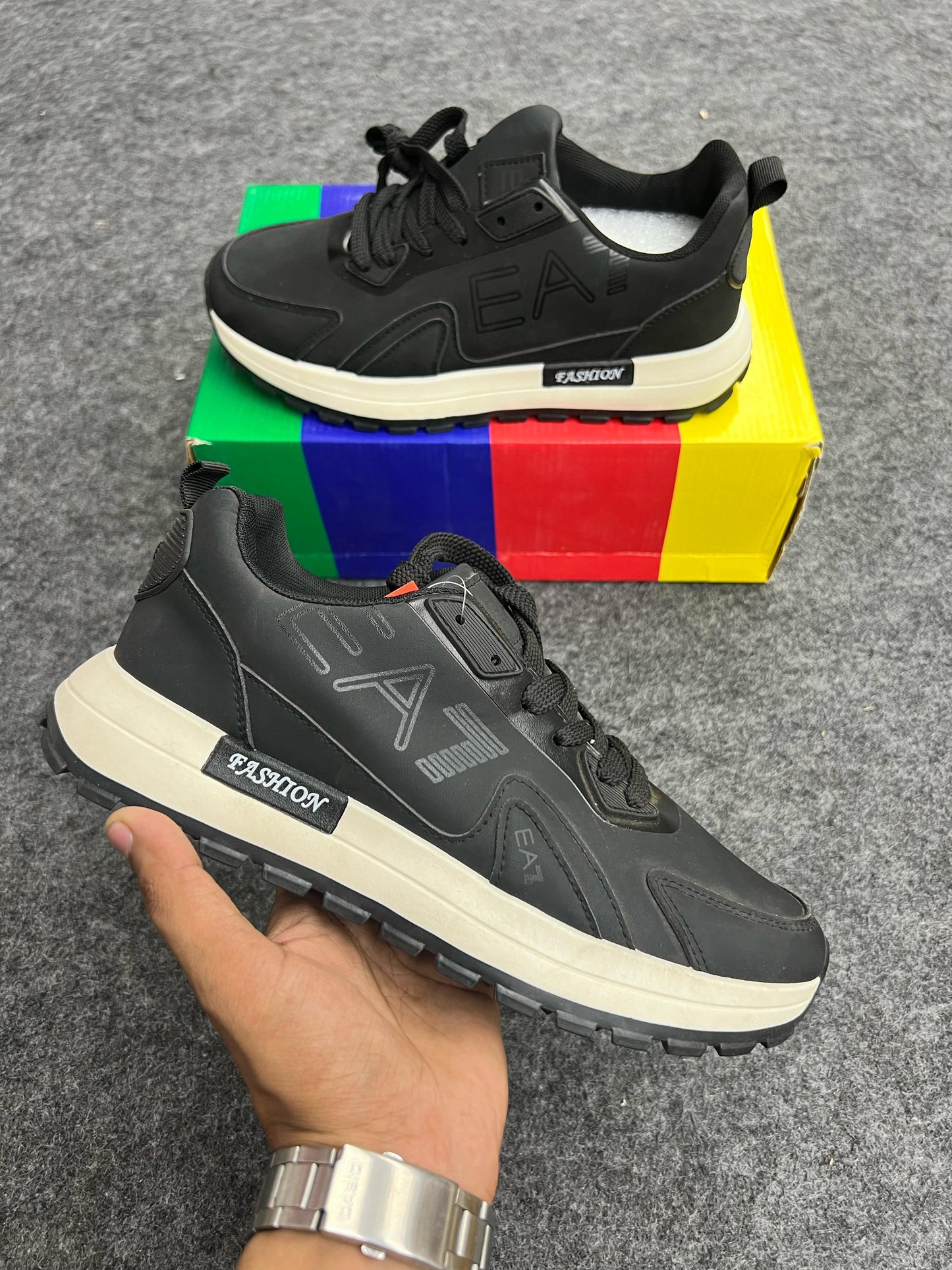 EA7-Inspired Black Sneakers