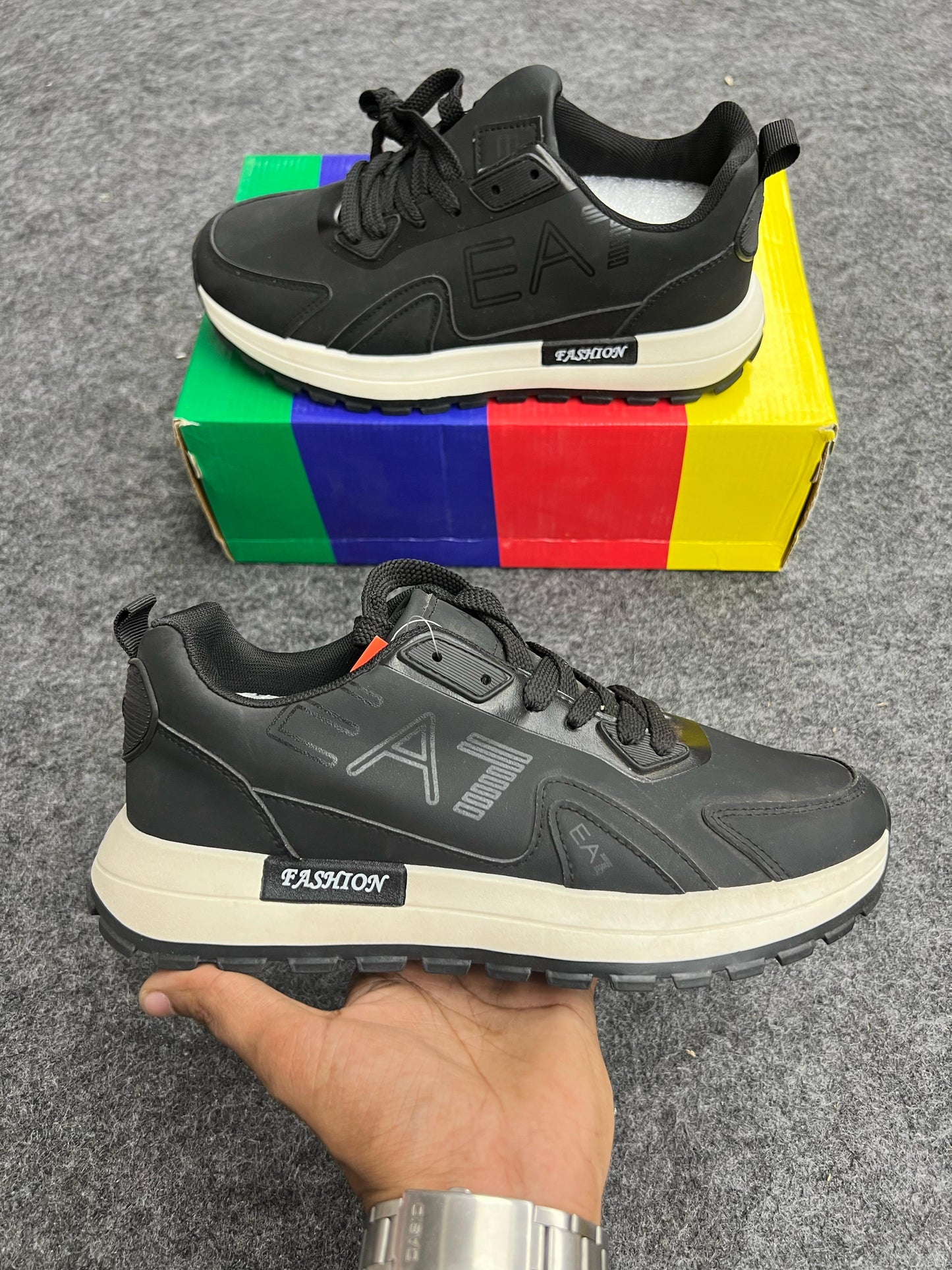 EA7-Inspired Black Sneakers