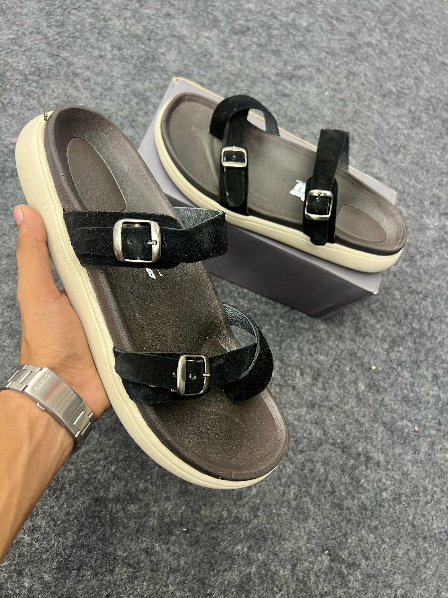 Suede Buckle Sandals