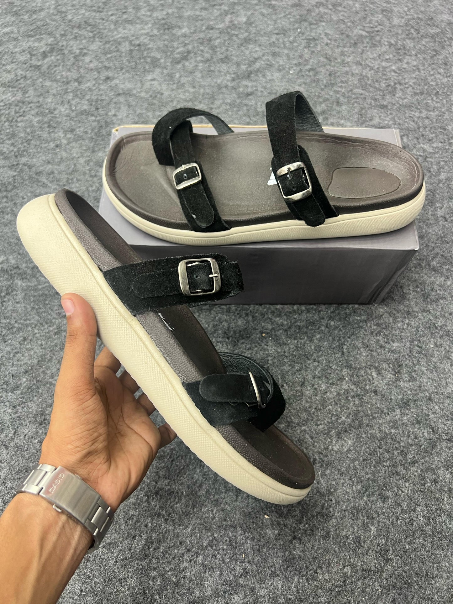 Suede Buckle Sandals