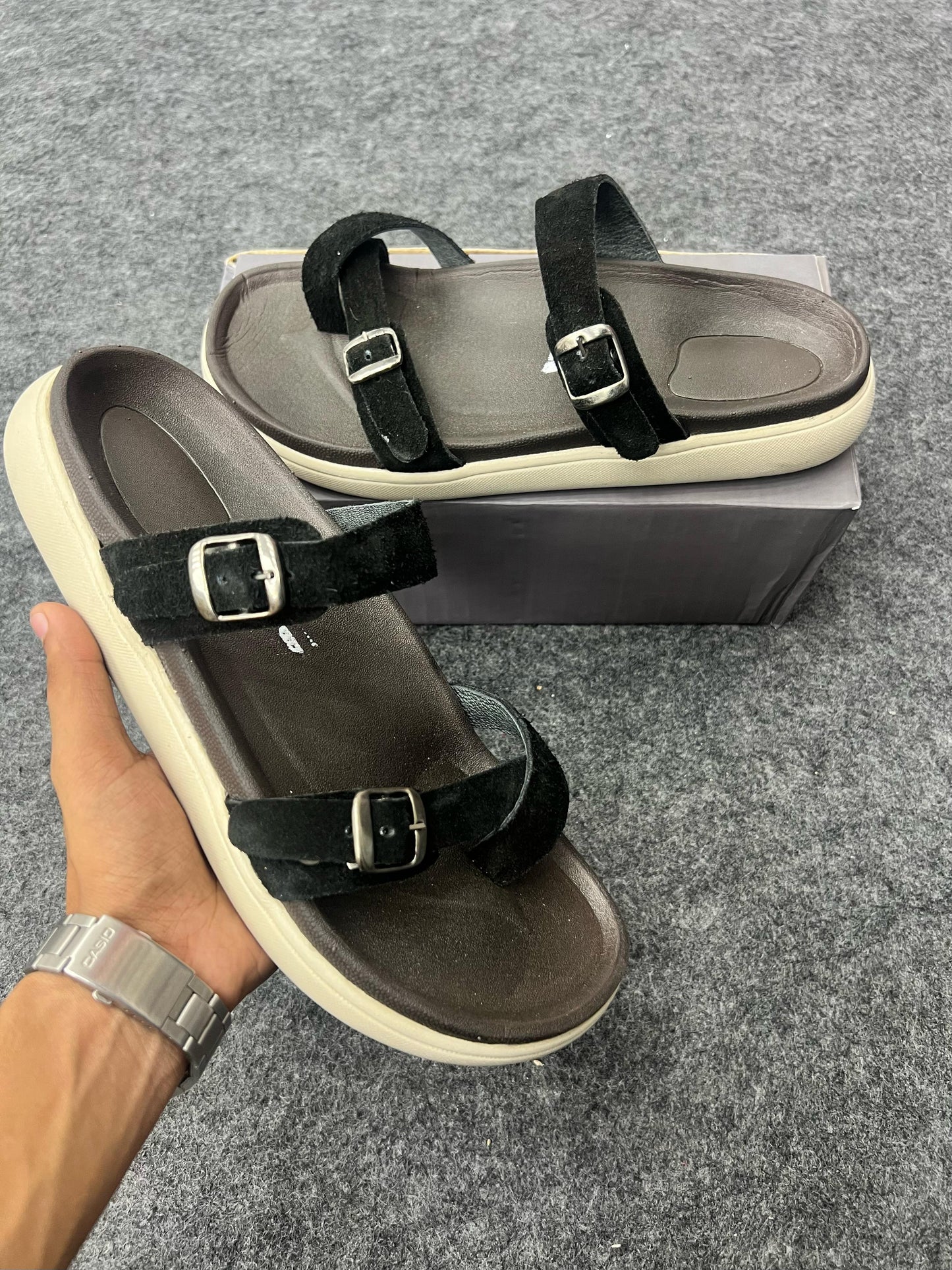 Suede Buckle Sandals
