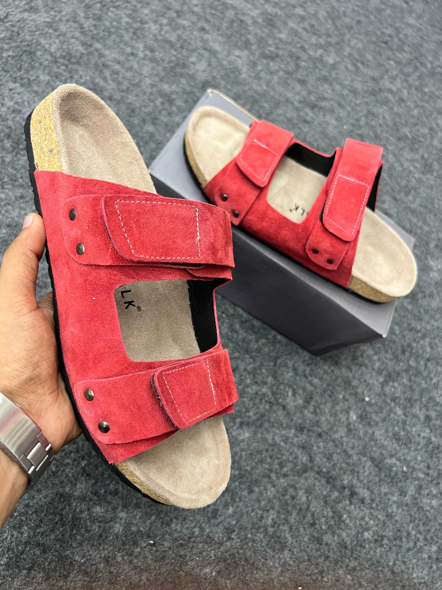 Red Suede Velcro Sandals