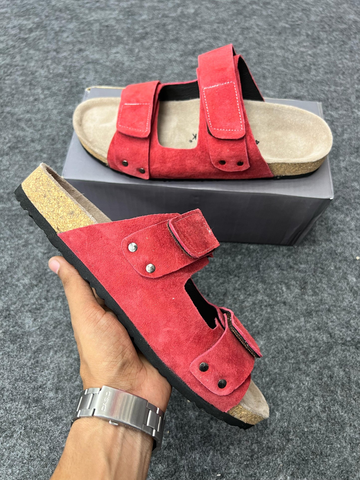 Red Suede Velcro Sandals