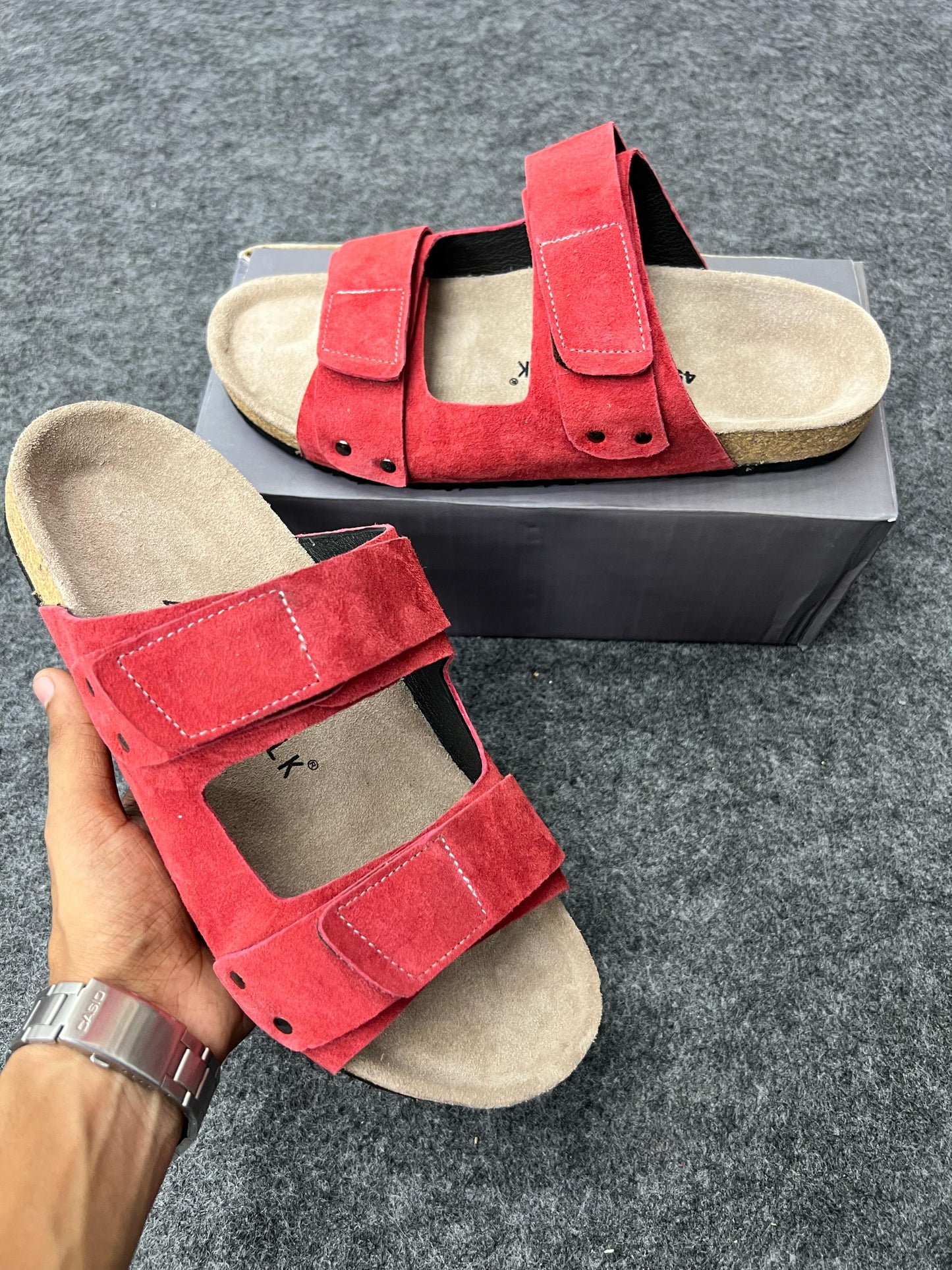 Red Suede Velcro Sandals