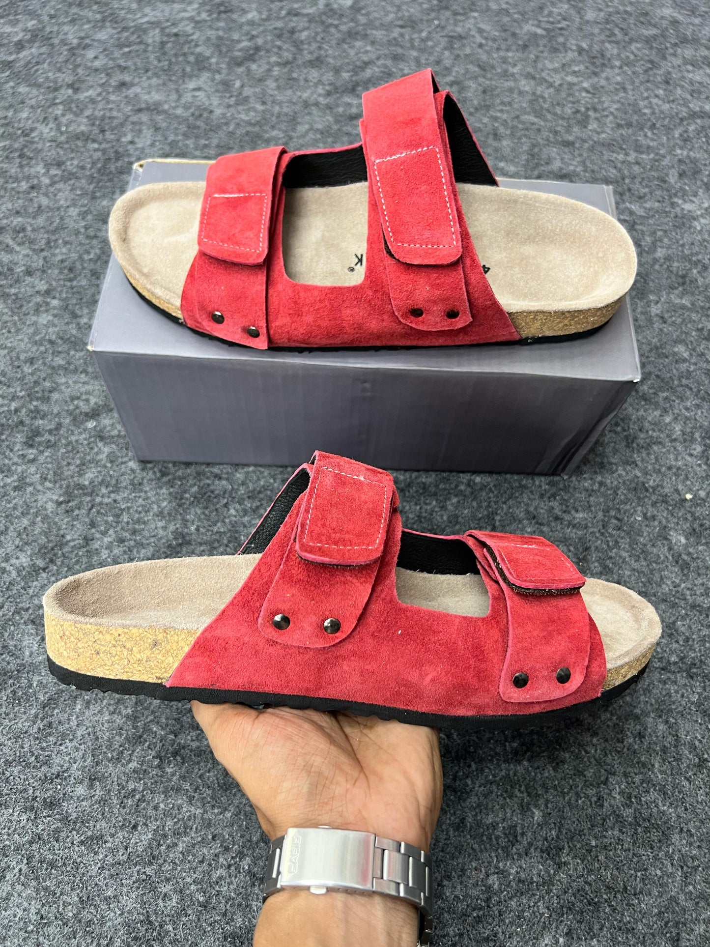 Red Suede Velcro Sandals