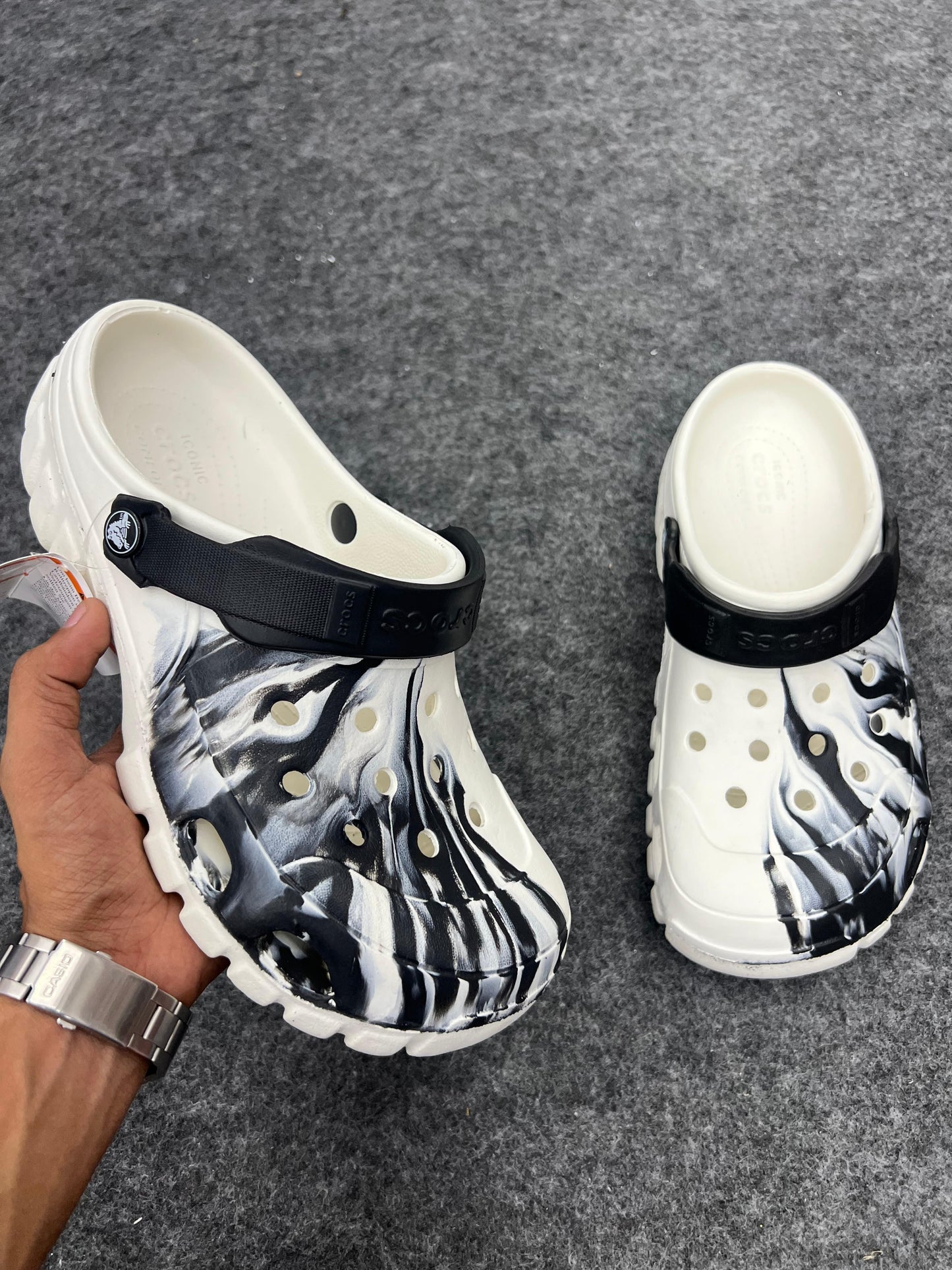 Marbled Black & white Crocs