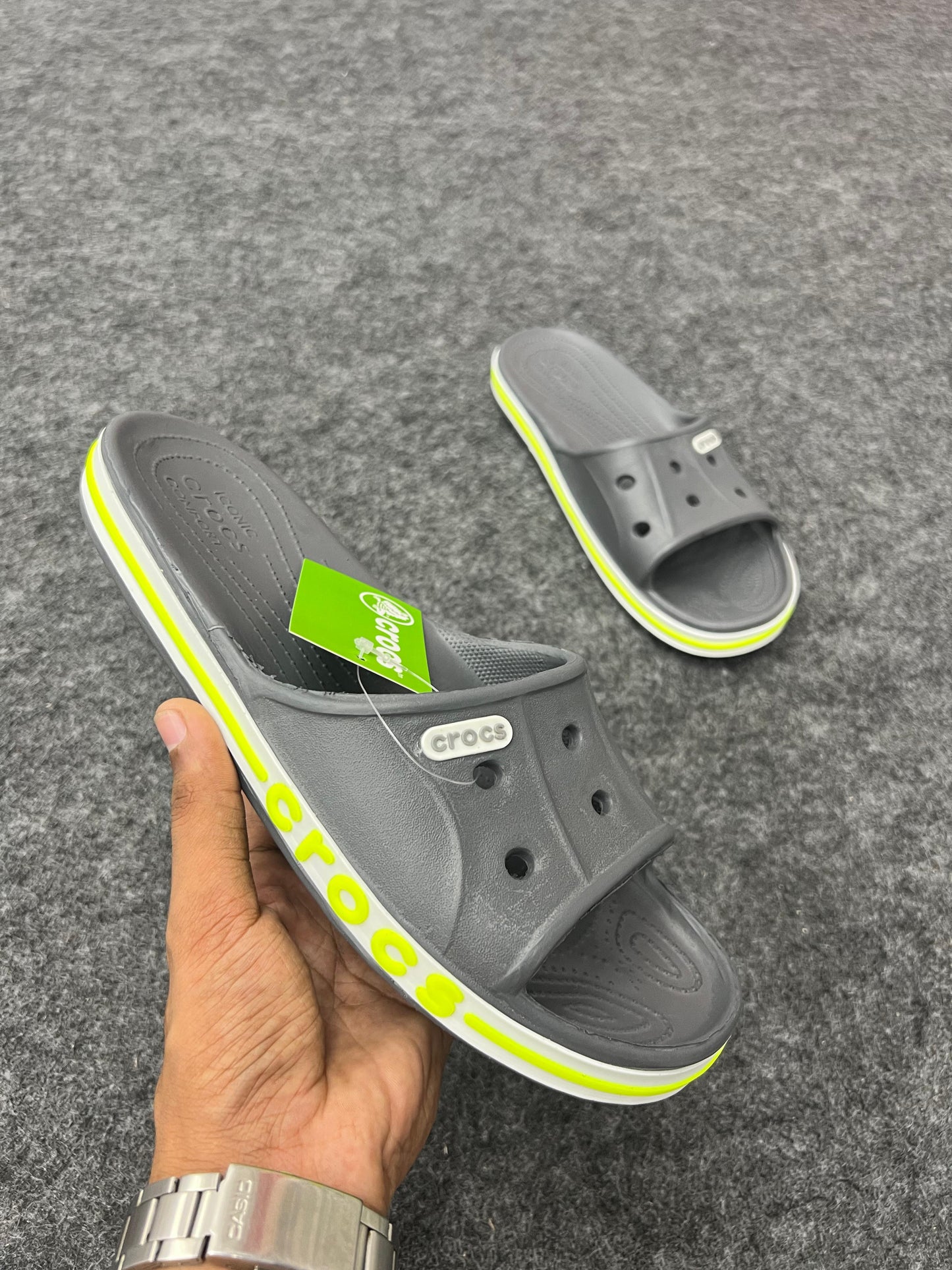 Grey Crocs Slides