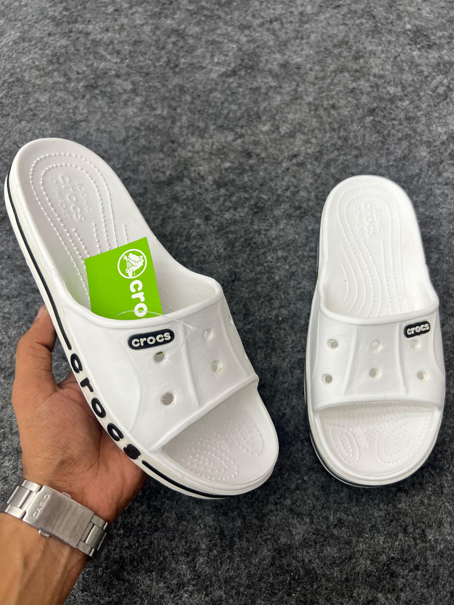 White Crocs Slides