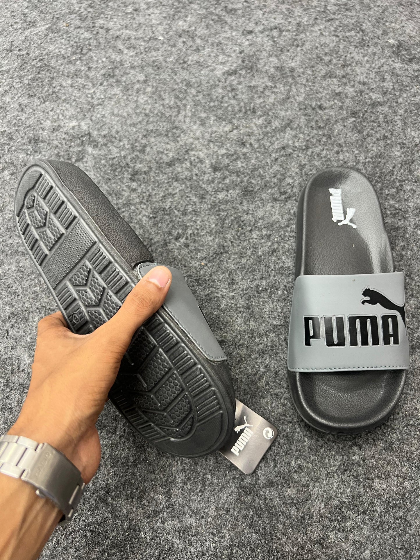 PUMA Grey & Black Slides