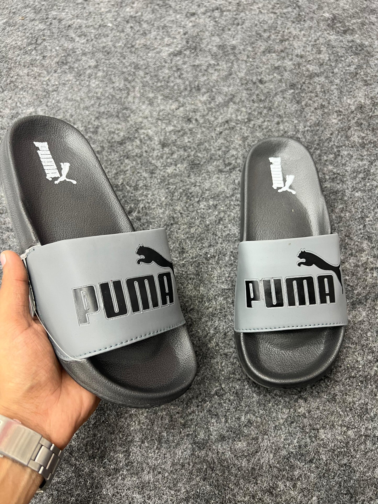 PUMA Grey & Black Slides