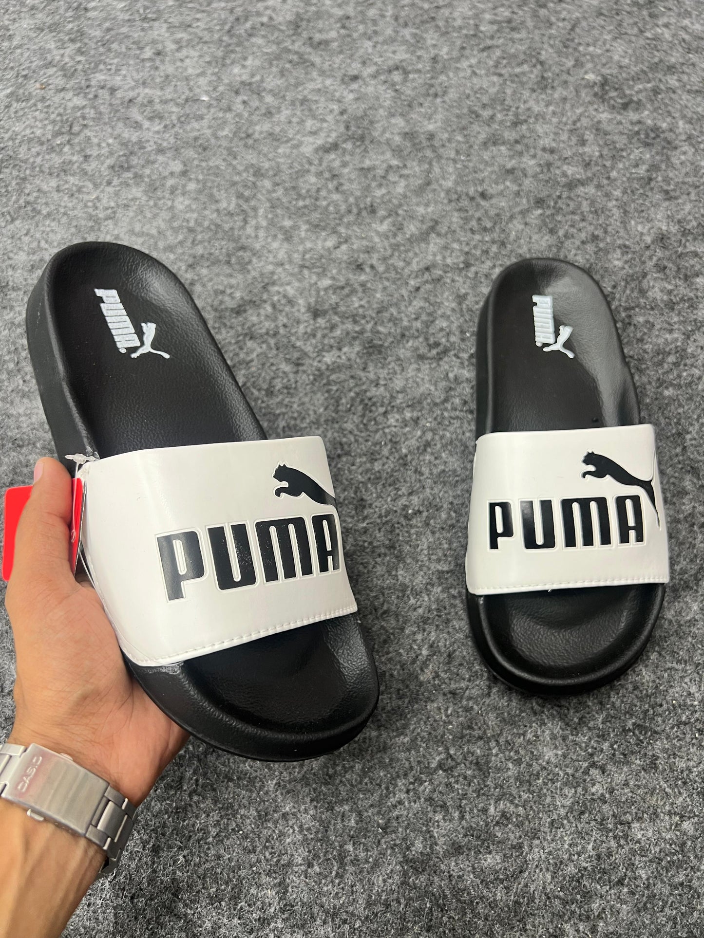 Puma White & Black Slides