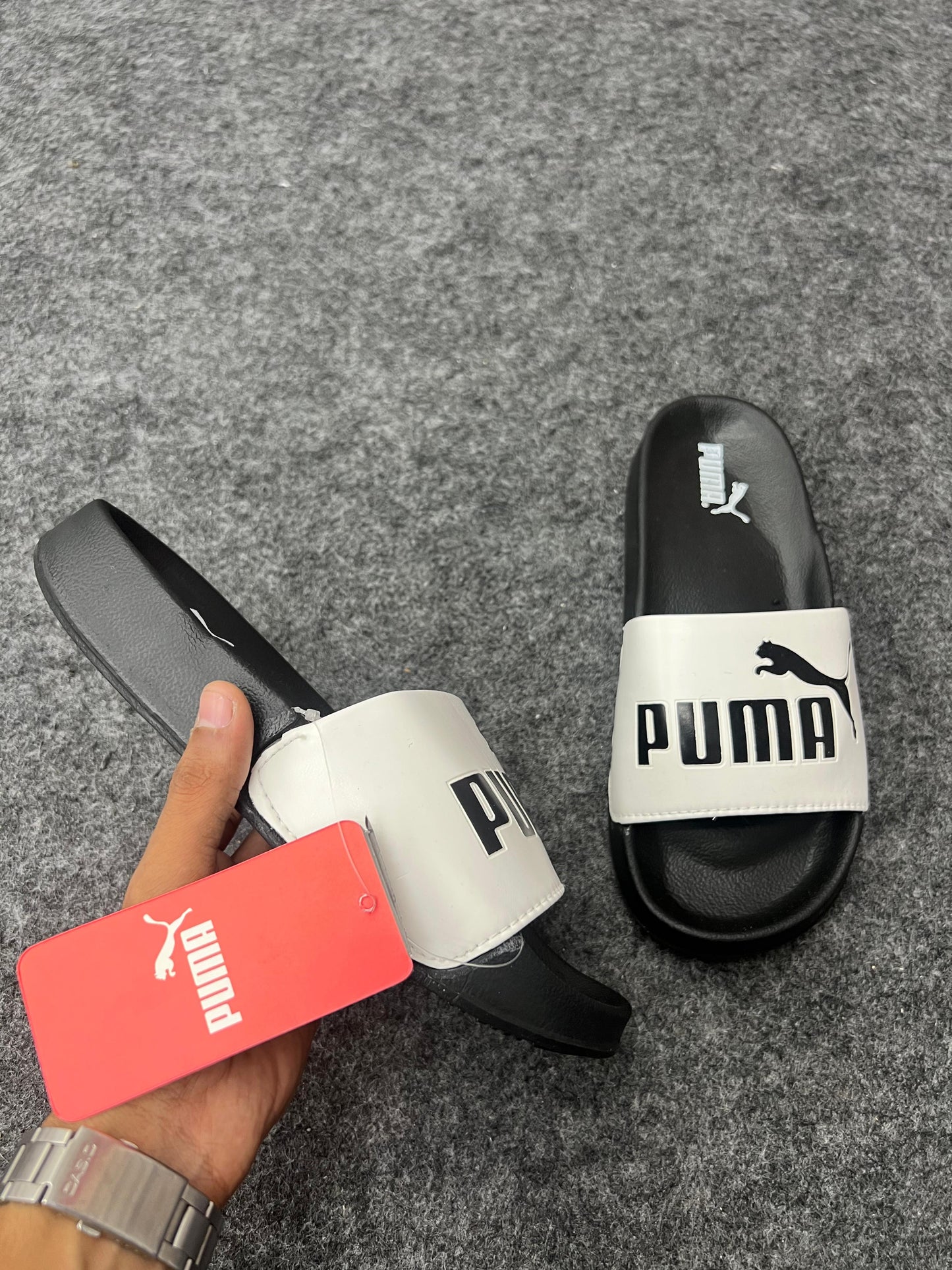 Puma White & Black Slides