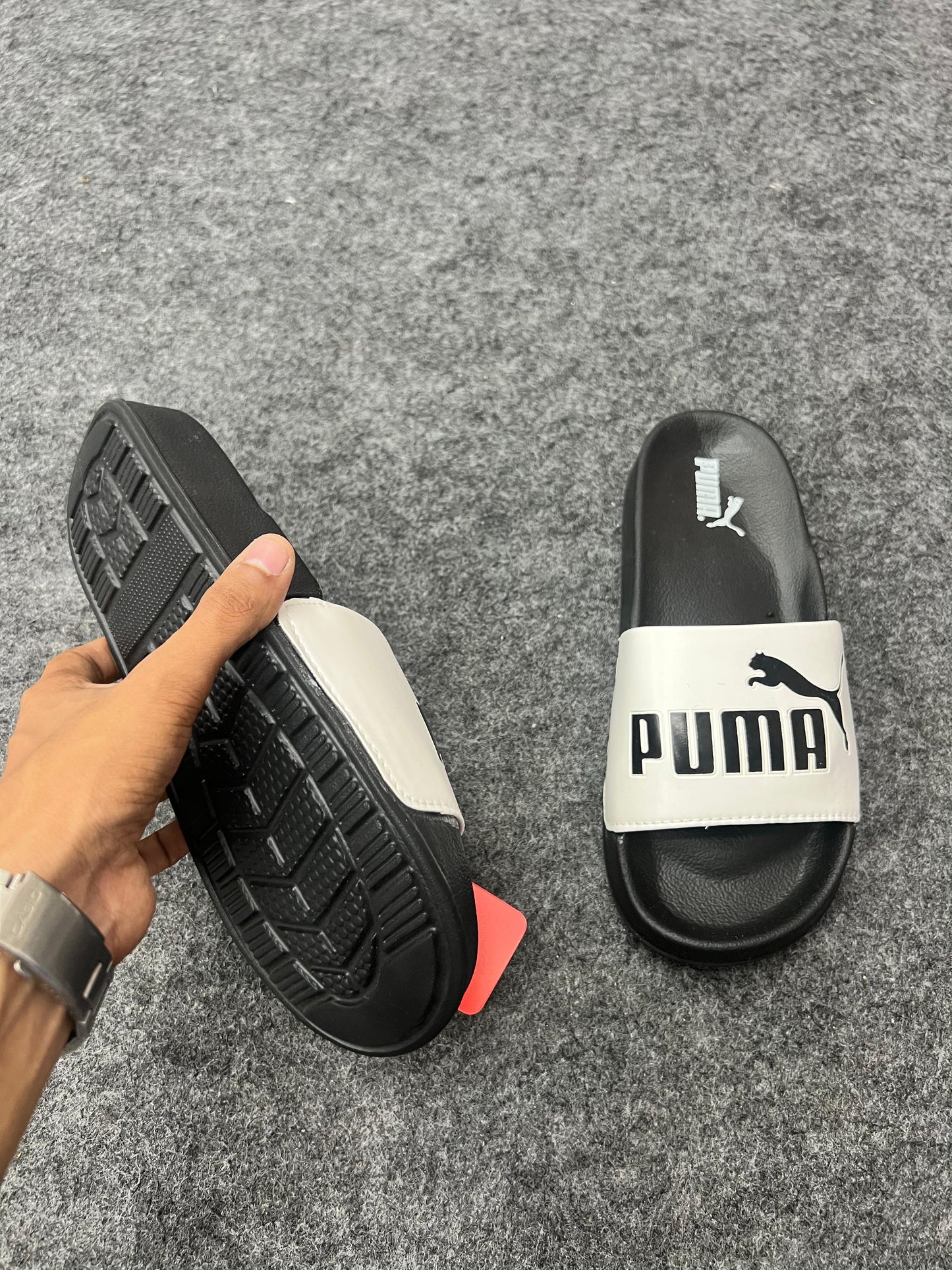 Puma White & Black Slides