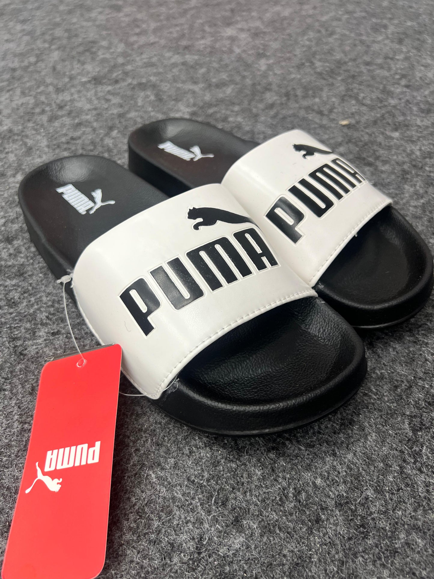 Puma White & Black Slides