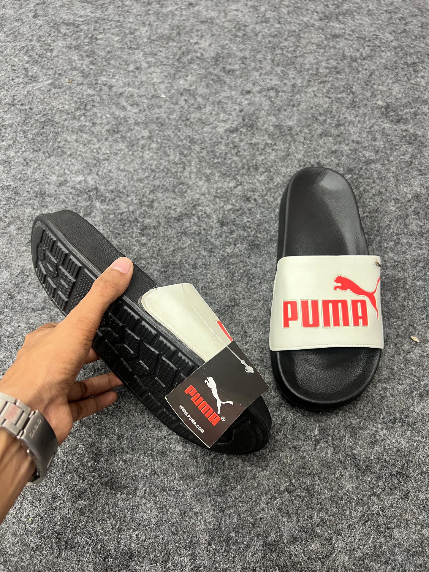 PUMA White & Black Slides