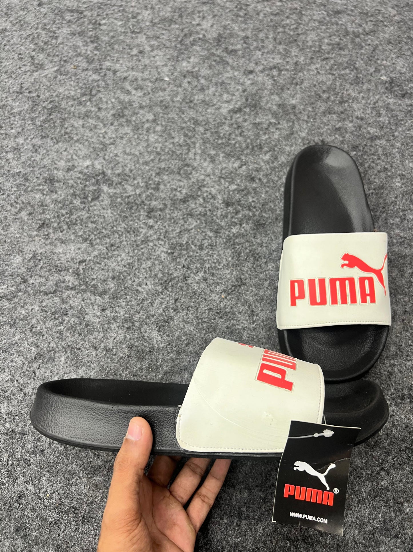 PUMA White & Black Slides