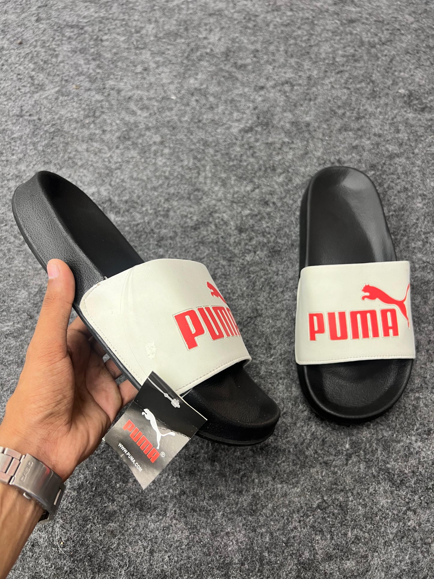 PUMA White & Black Slides