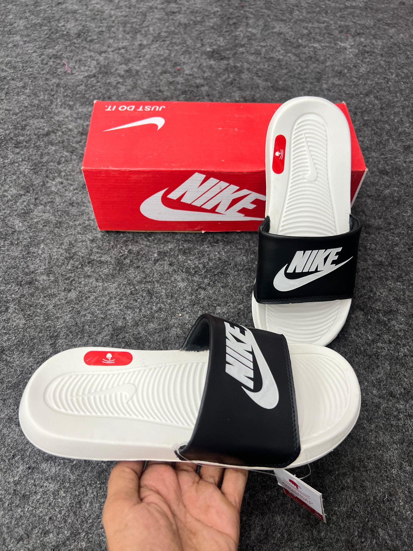 Nike White Slides with Black Strap