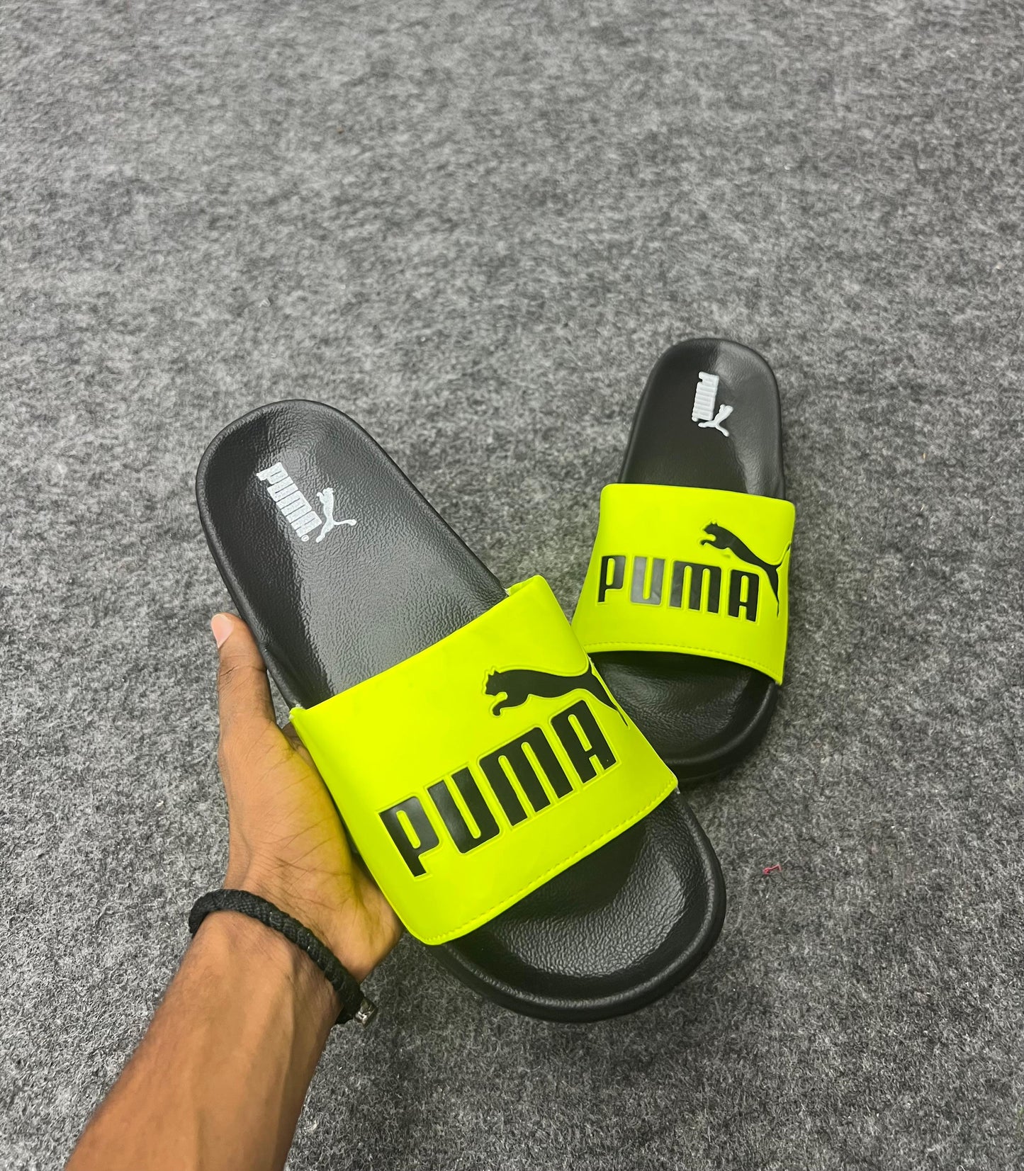 PUMA BRIGHT NEON YELLOW SLIDES