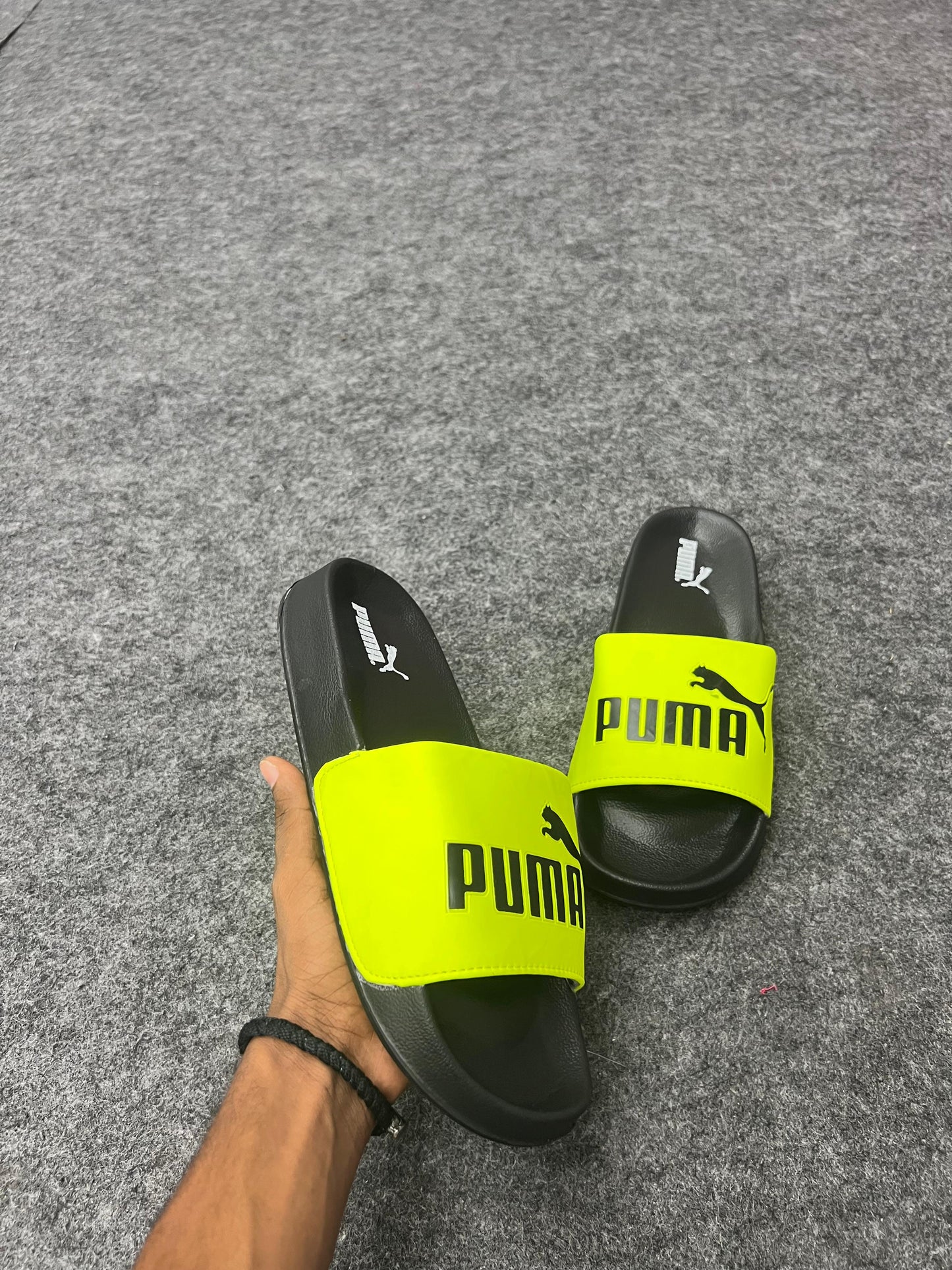 PUMA BRIGHT NEON YELLOW SLIDES