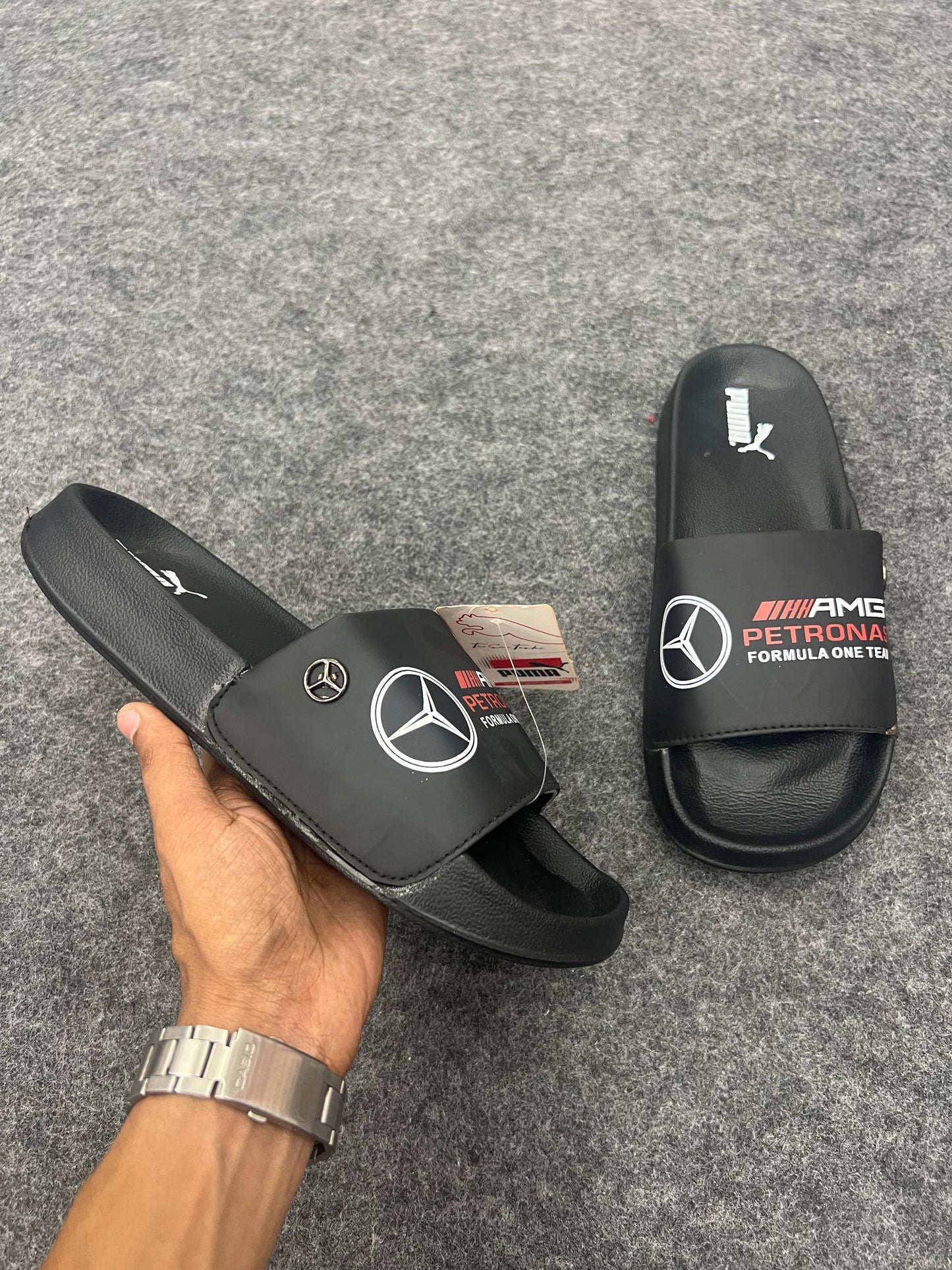 Black Puma x Mercedes AMG Petronas slides