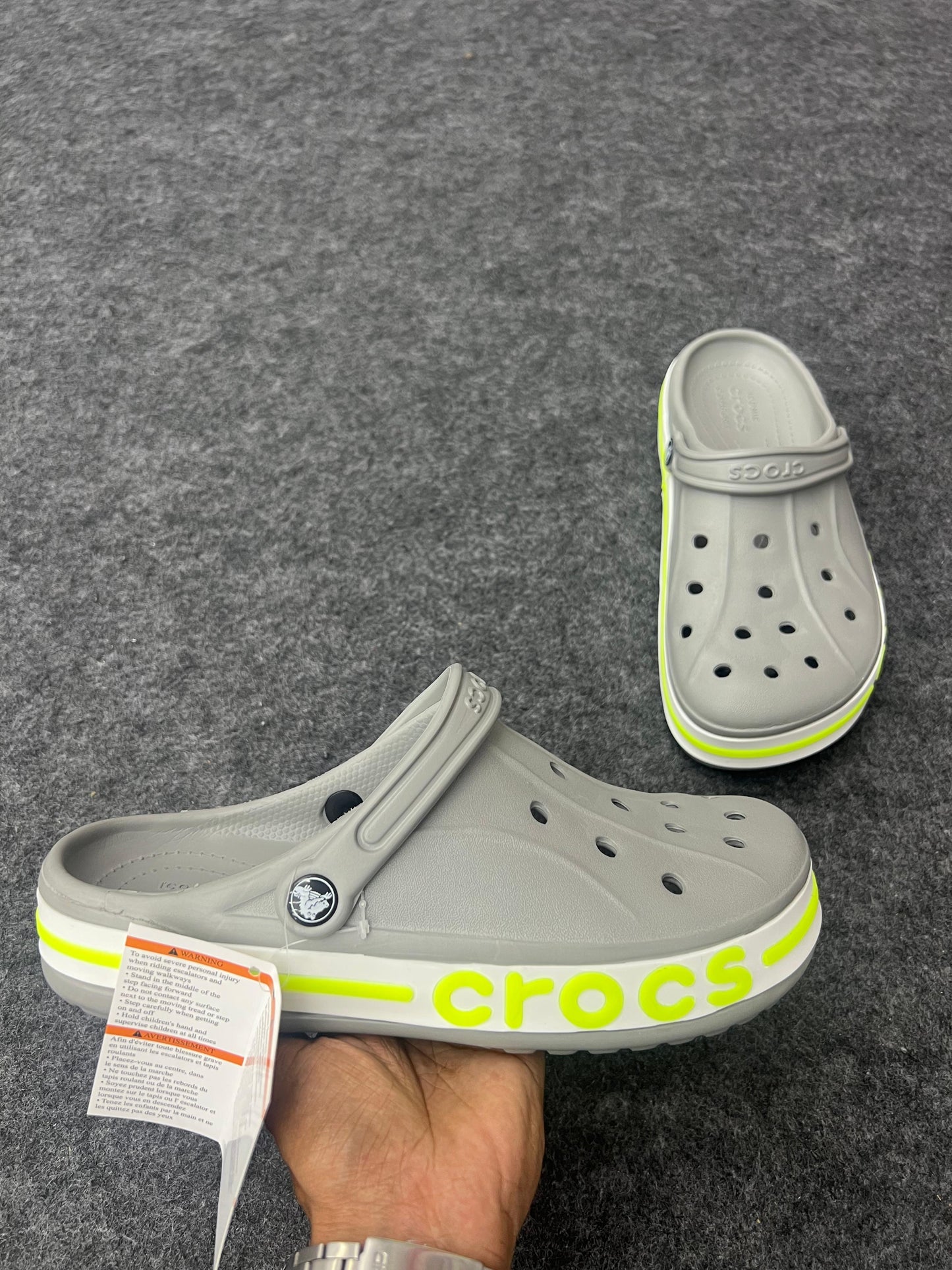 GREY NEON YELLOW BAYBAND CROCS