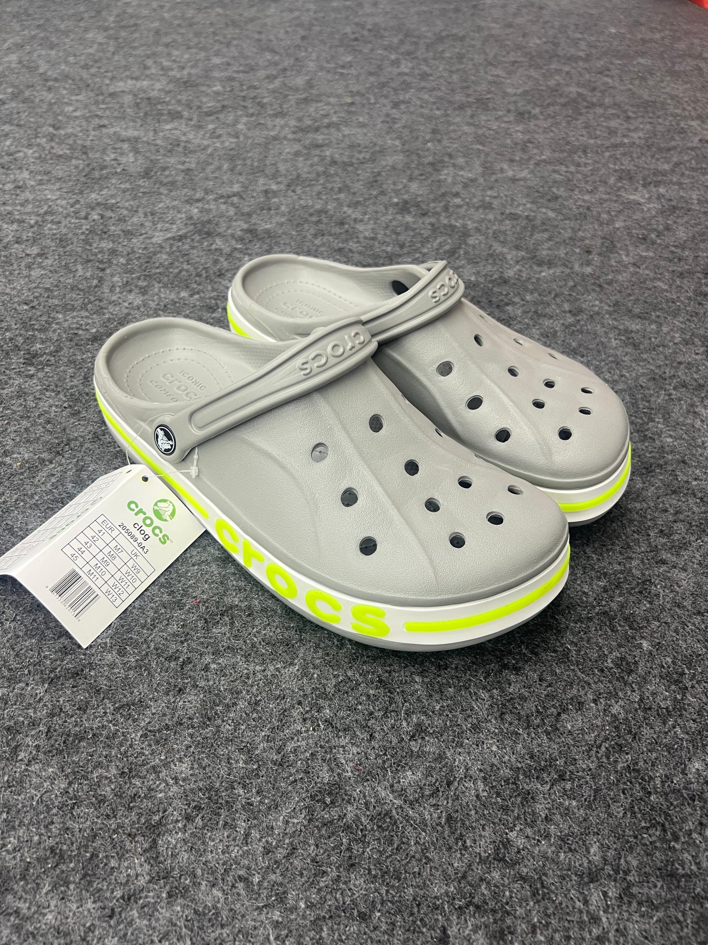 GREY NEON YELLOW BAYBAND CROCS