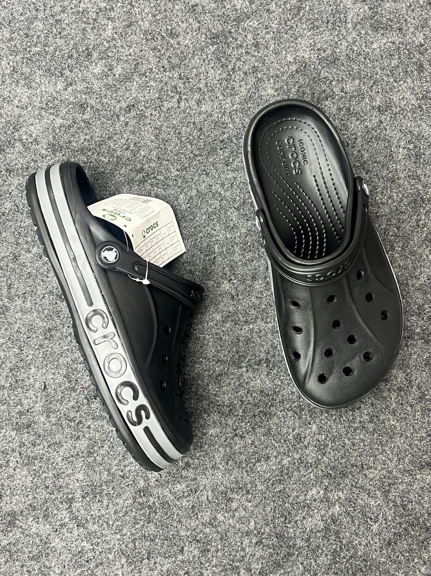 SLEEK BLACK WITH BOLD GREY BAYBAND CROCS