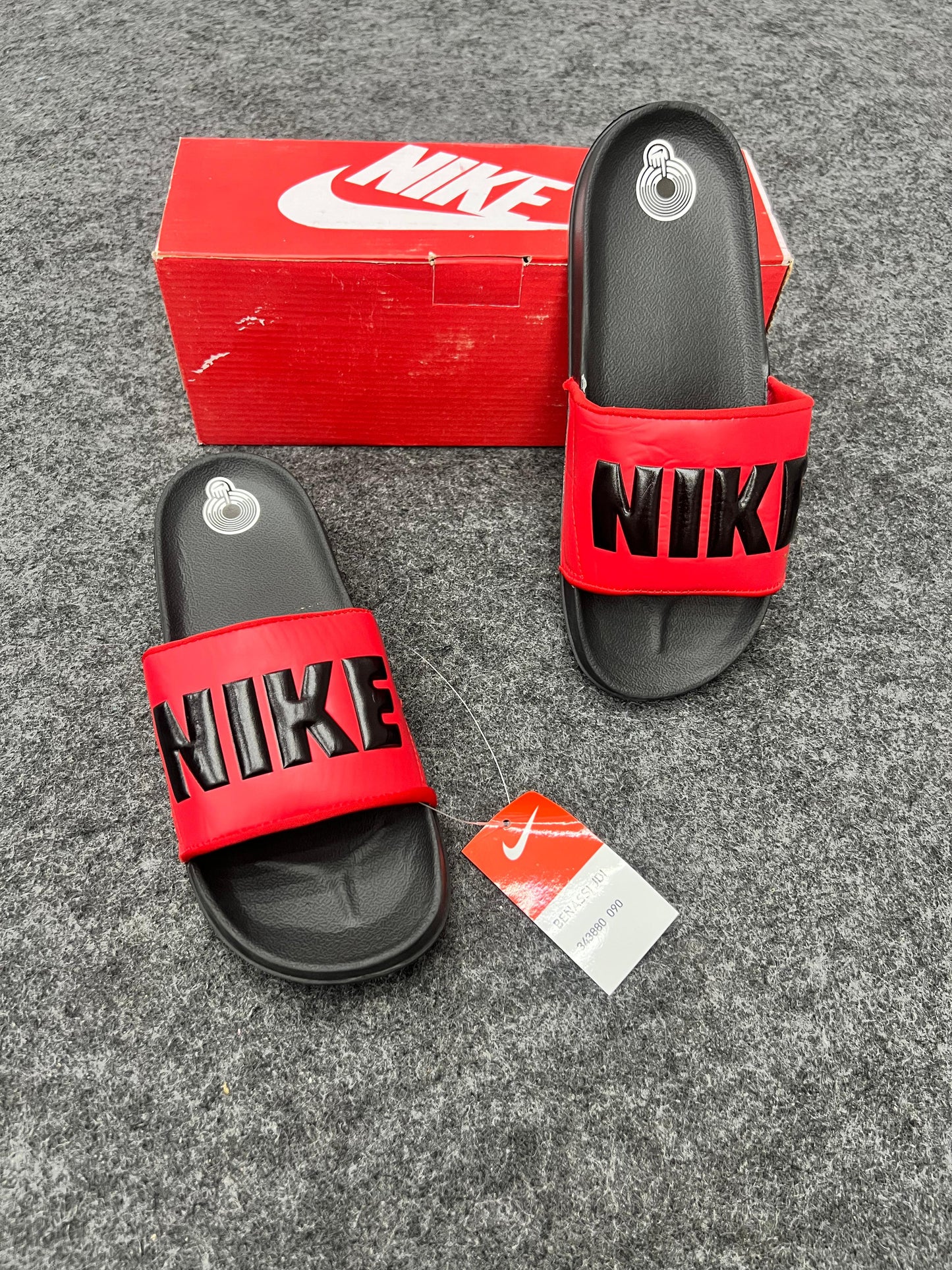 OFFCOURT NIKE RED & BLACK SLIDES