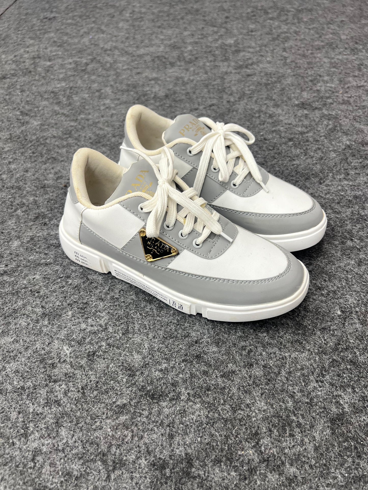 WHITE AND GREY PRADA SNEAKERS