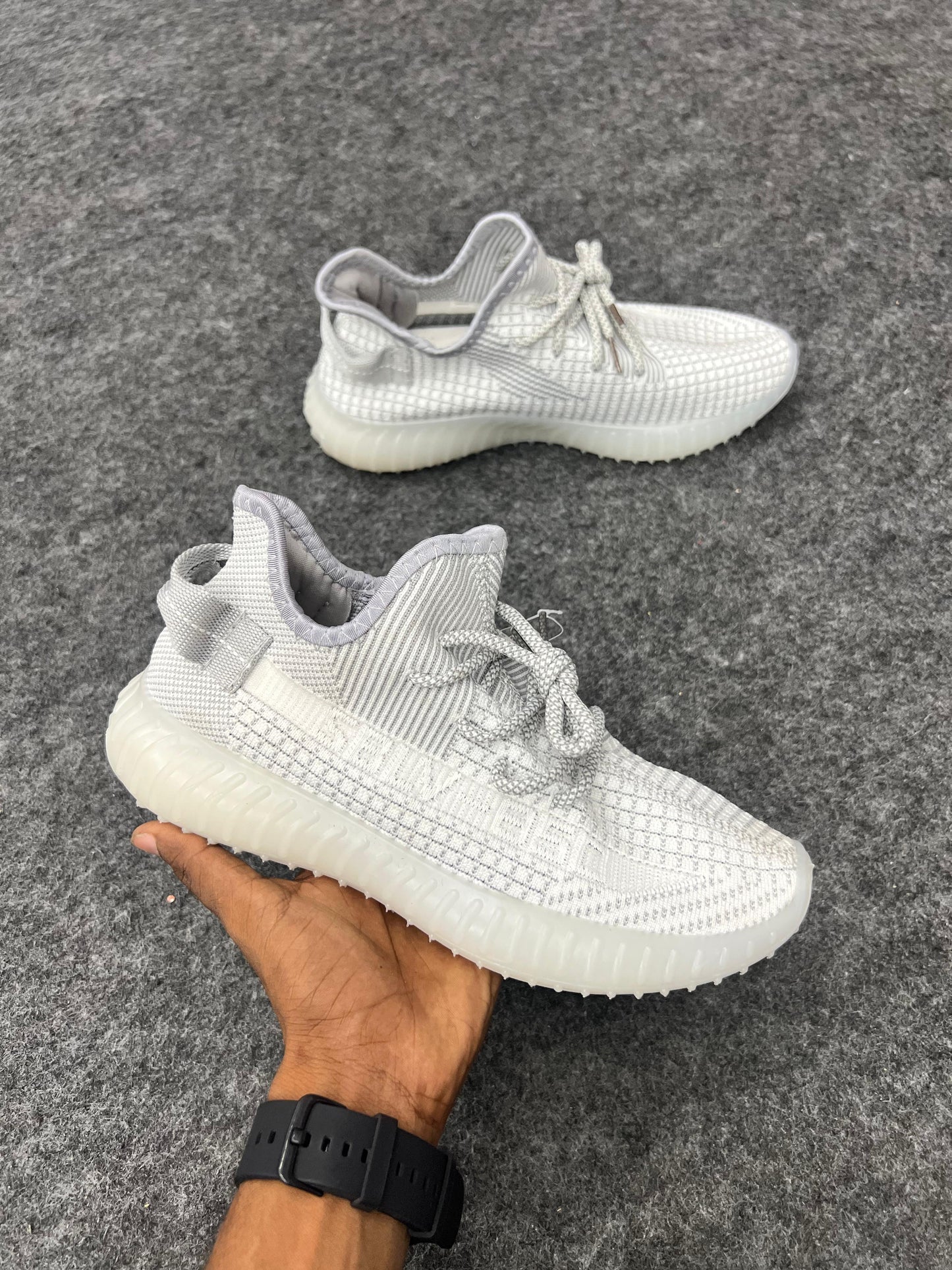 white Yeezy-inspired sneakers