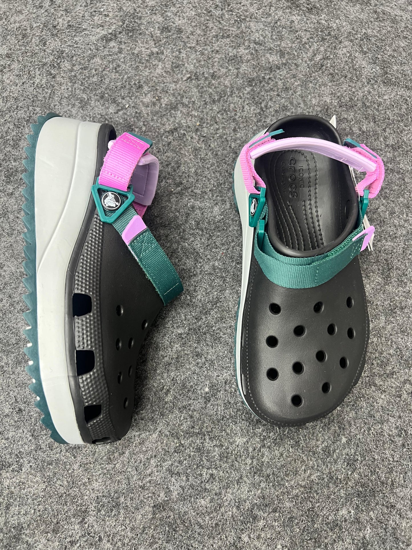 Chunky Strap Platform Crocs – Black with Pink & Green Accents