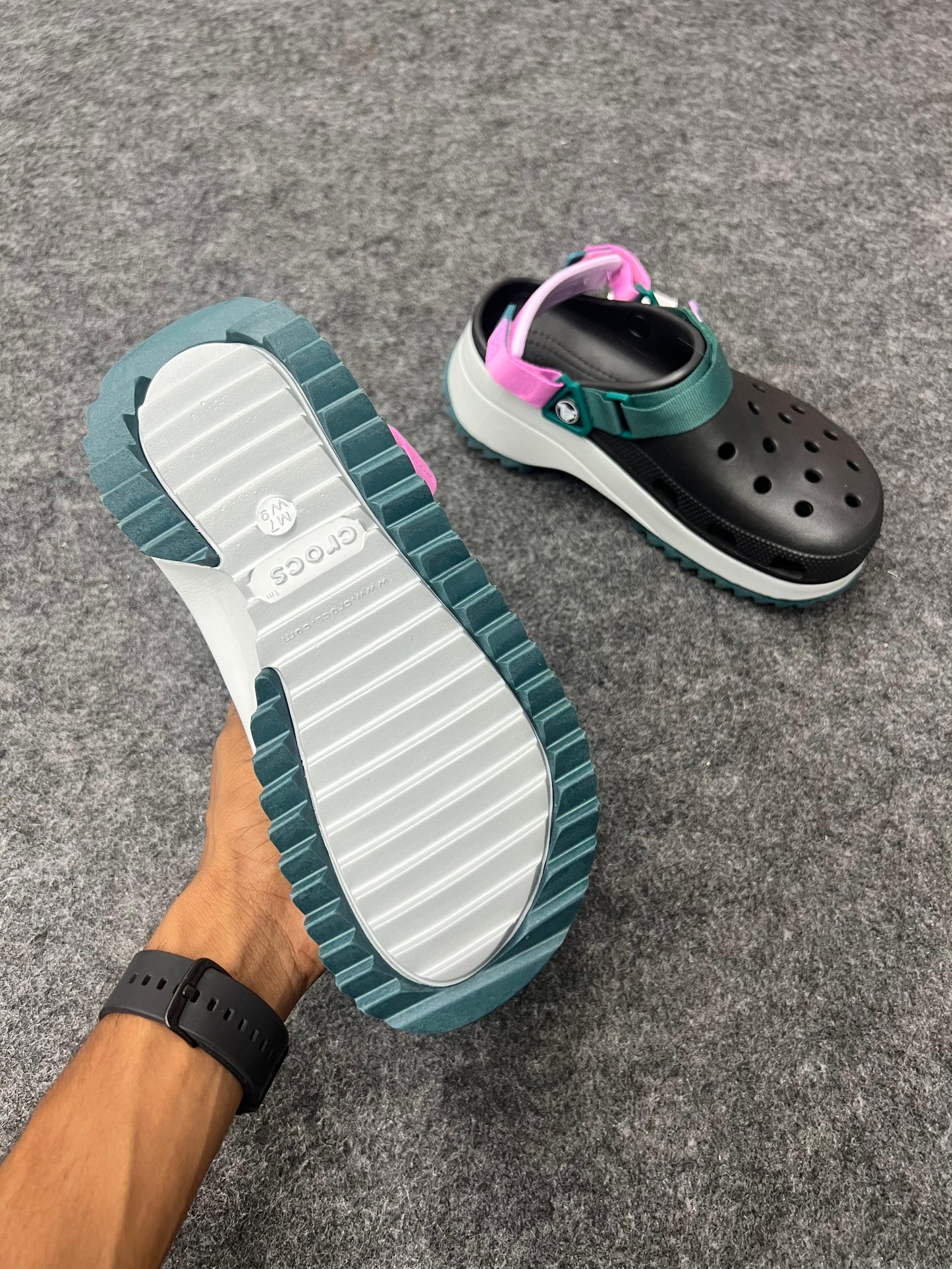 Chunky Strap Platform Crocs – Black with Pink & Green Accents