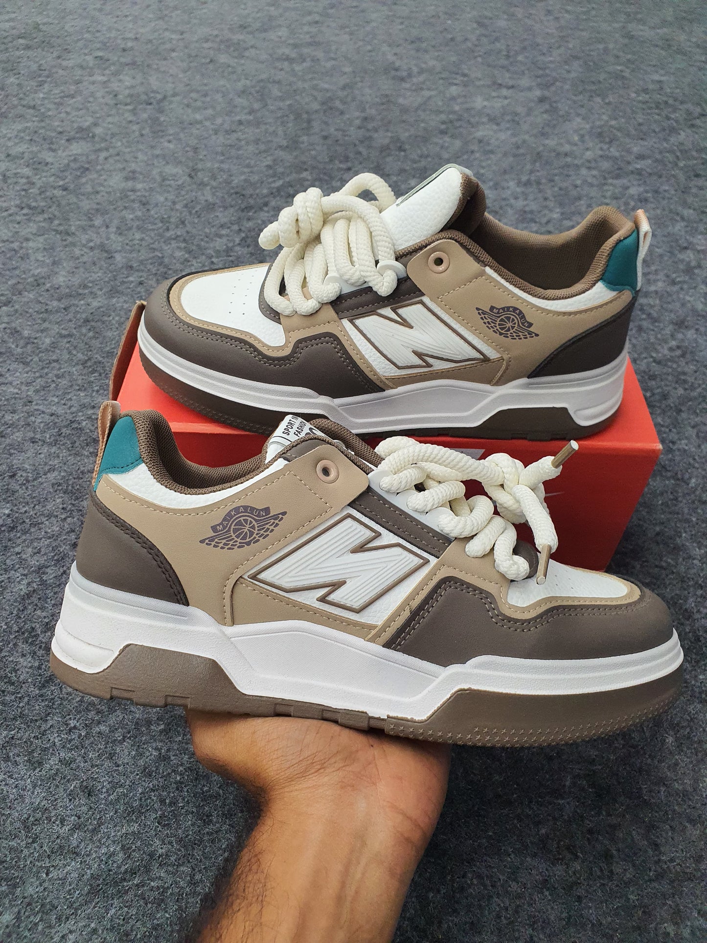 Beige | Brown-White Retro Sneakers