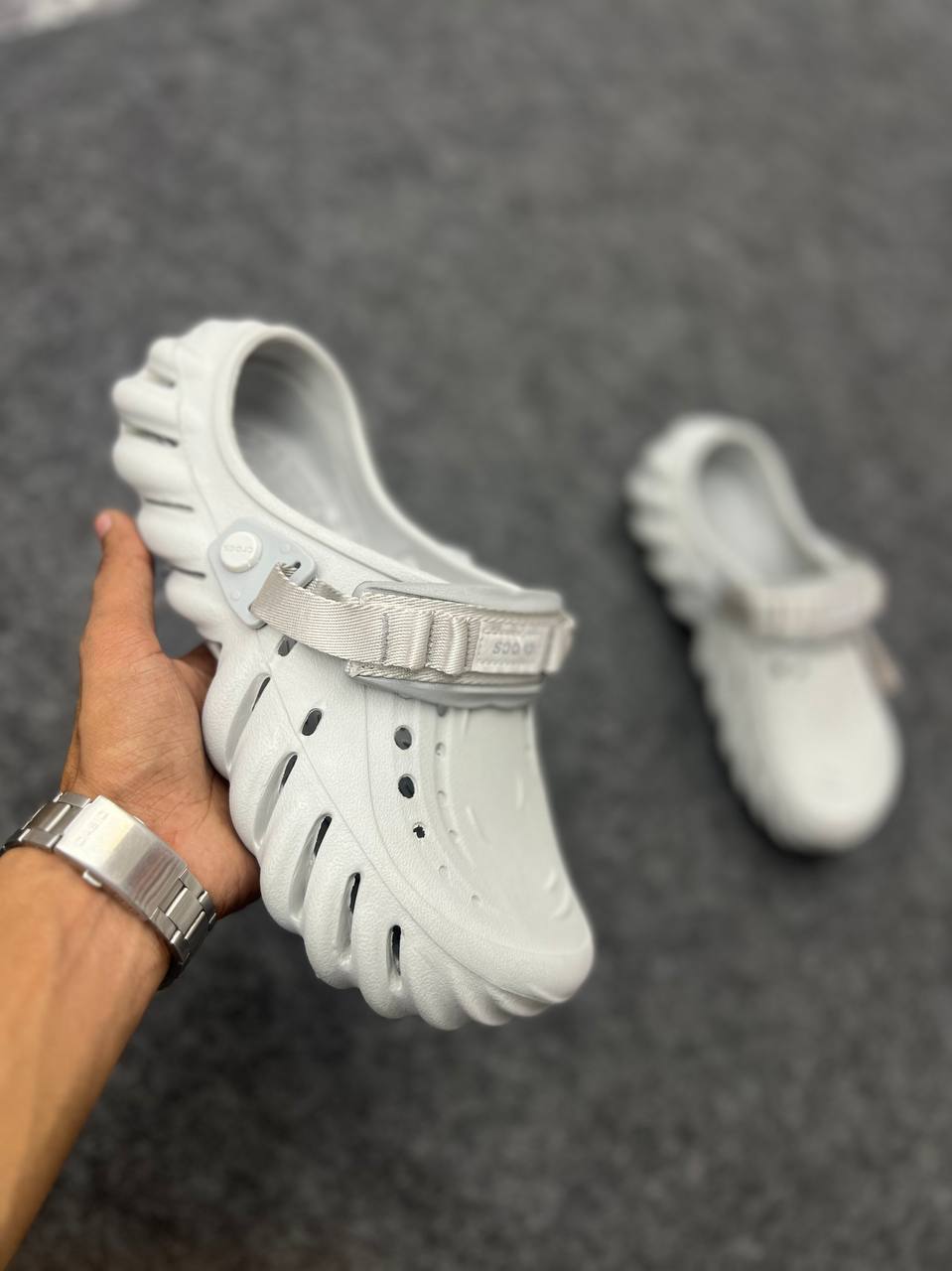 Light Gray Crocs Pollex Clogs