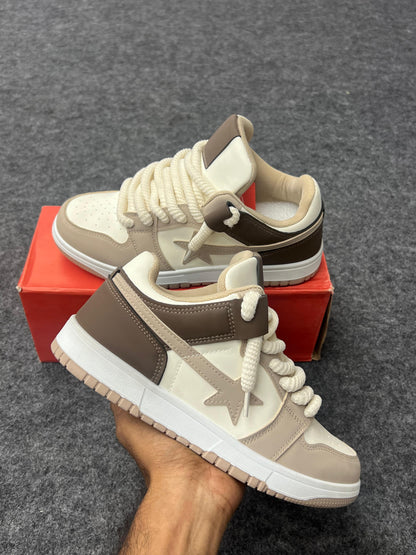 Cream & Brown Street-Style Sneakers