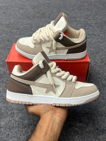 Cream & Brown Street-Style Sneakers