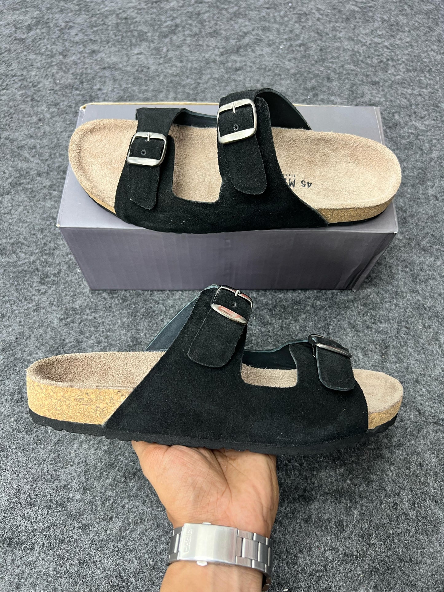Stylish and comfy black suede sandals