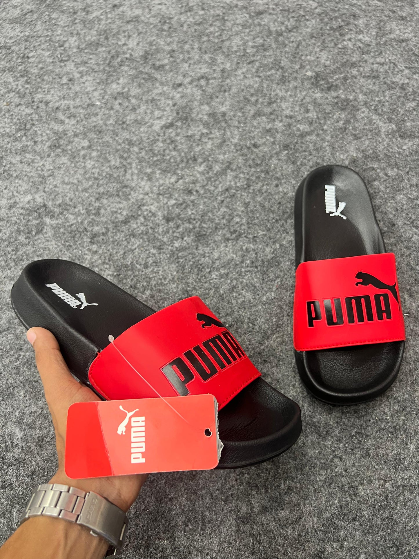 PUMA Red  & Black Slides