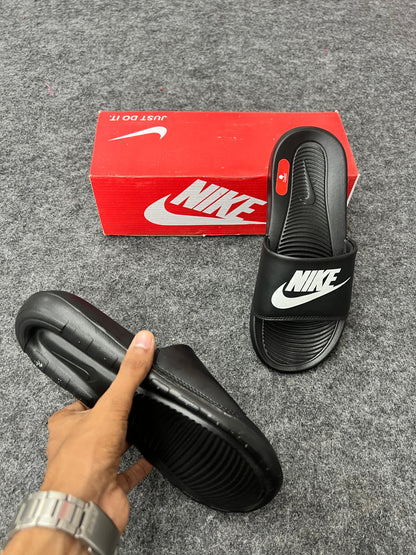 Nike Classic Black Slides with White Logo