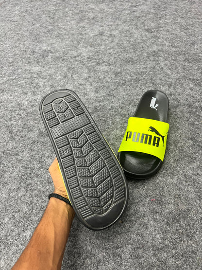 PUMA BRIGHT NEON YELLOW SLIDES