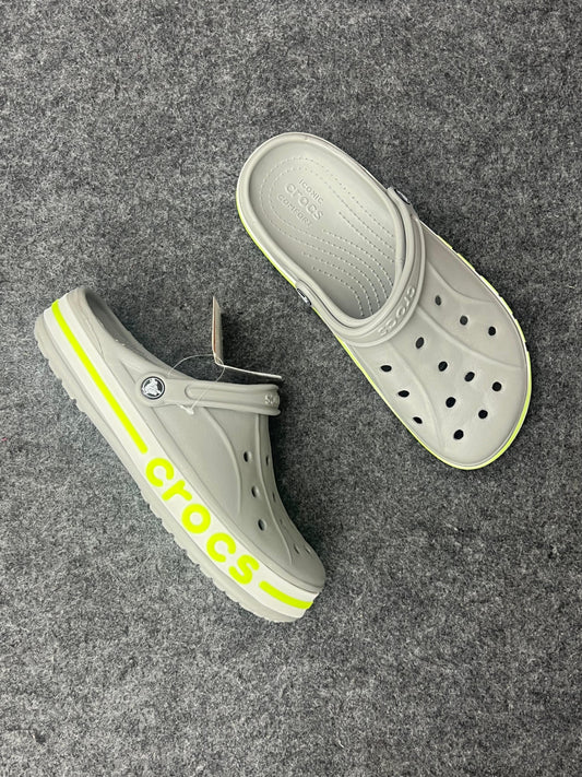 GREY NEON YELLOW BAYBAND CROCS