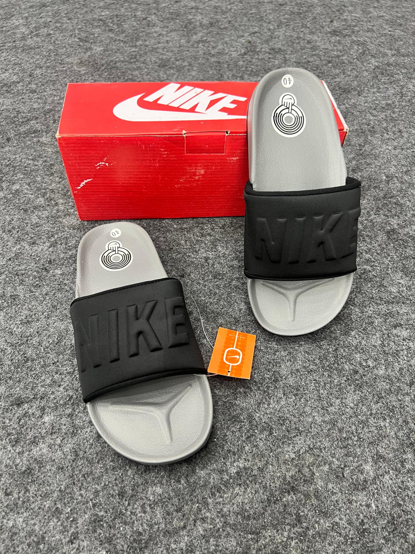 OFFCOURT NIKE GREY & BLACK STRAP SLIDES