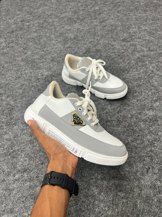 WHITE AND GREY PRADA SNEAKERS