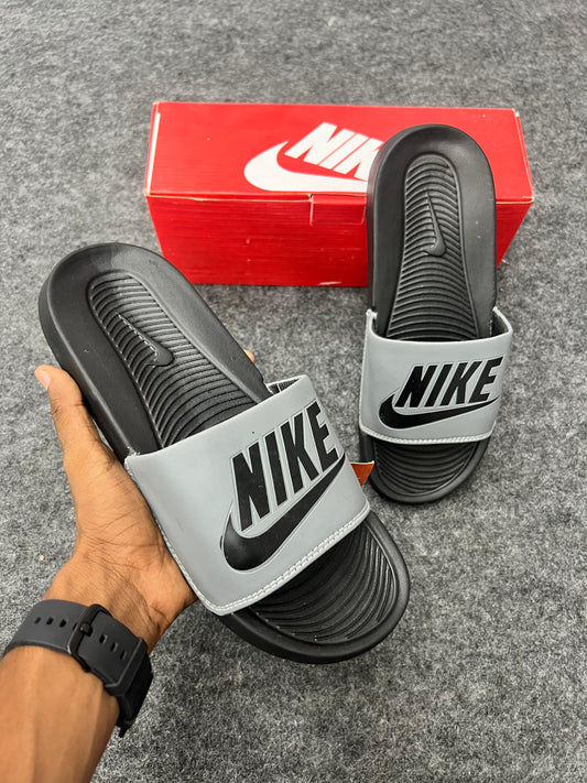 SLEEK GREY BOLD BLACK NIKE SLIDES