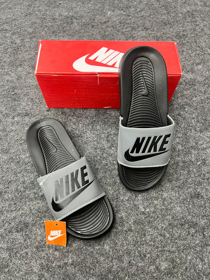SLEEK GREY BOLD BLACK NIKE SLIDES