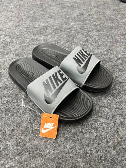 SLEEK GREY BOLD BLACK NIKE SLIDES